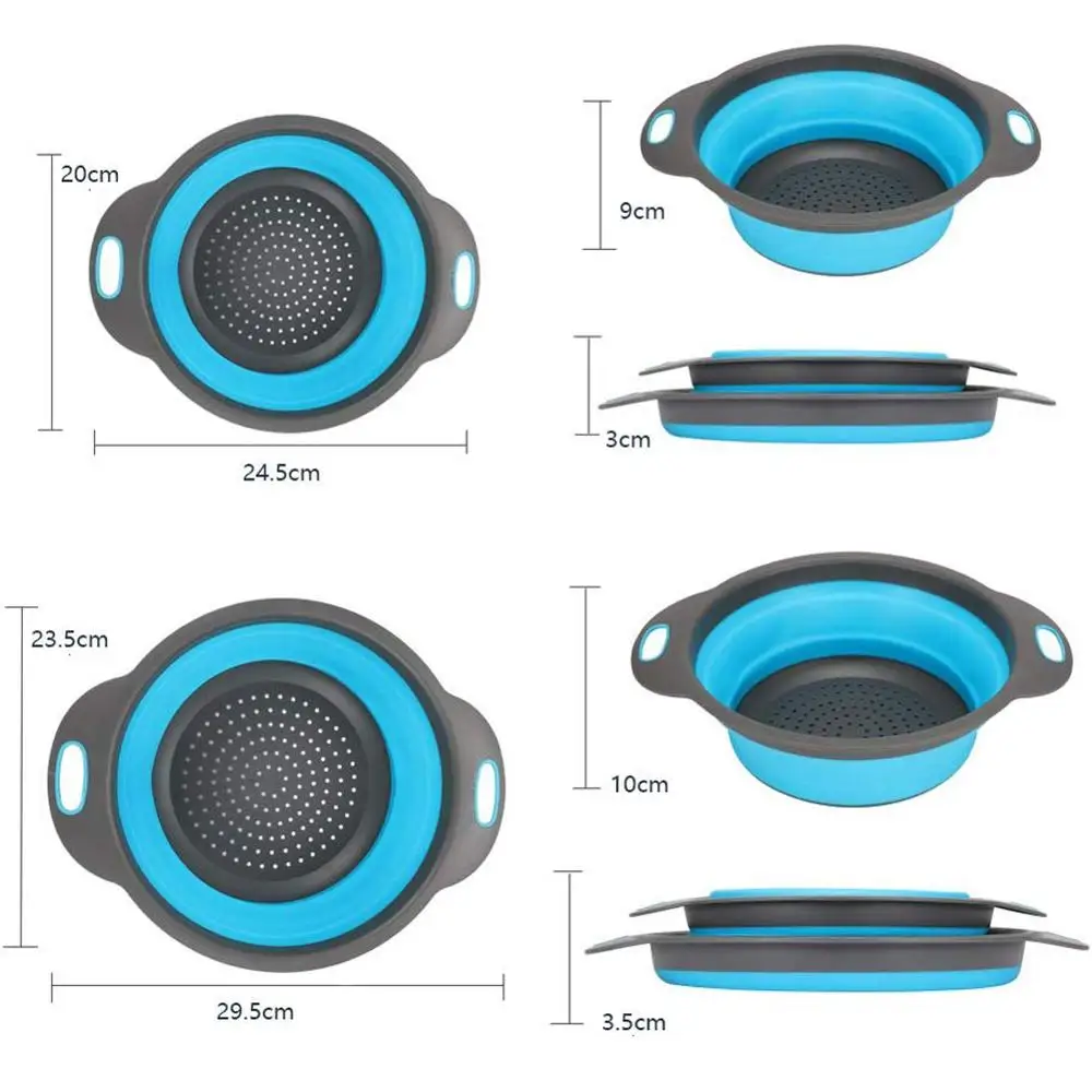Кухонный складной дуршлаг силиконовый фильтр для еды воды корзина с ручками над