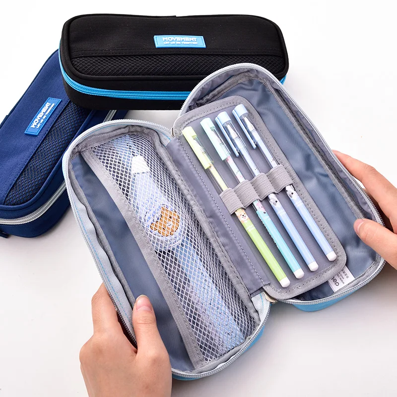 Пенал тканевый на молнии для студентов Большой Простой чехол ручек и карандашей