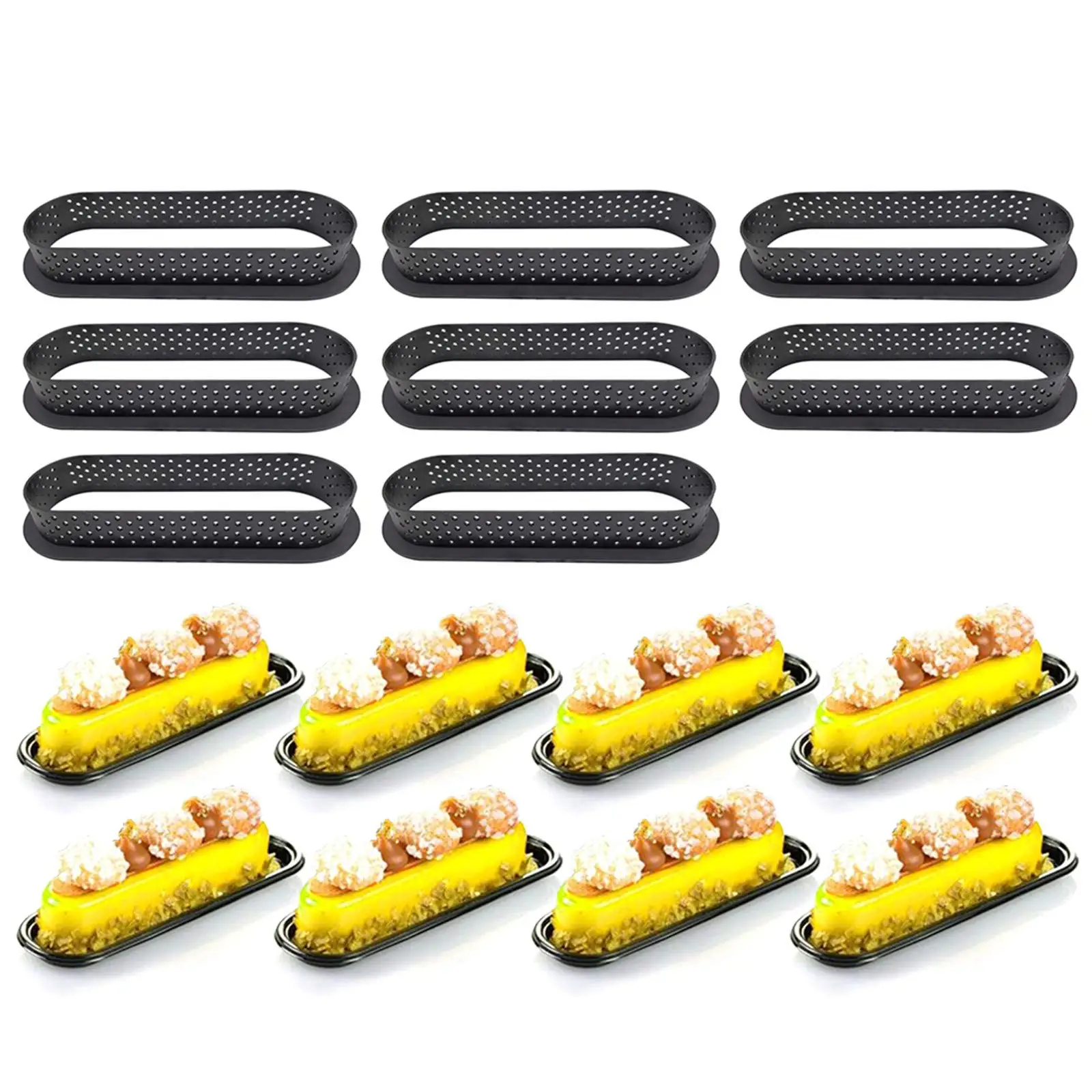 

8pcs Oval Cake Cutter Baking Rings DIY Perforated Ring Non Stick Bakeware Tart Shape French Dessert Mould Fruit Cookies Pastry