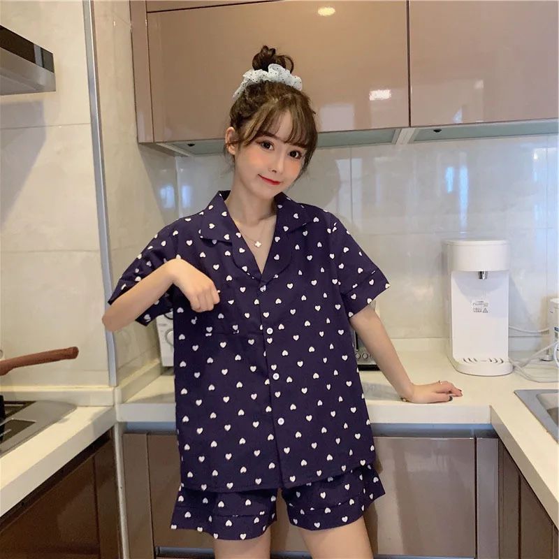 Love Printed Pajamas Women's 2021 Summer New Short Cotton Nightgown Lovely Home Clothes Female Sleepwear Sleeping Wear Nightwear