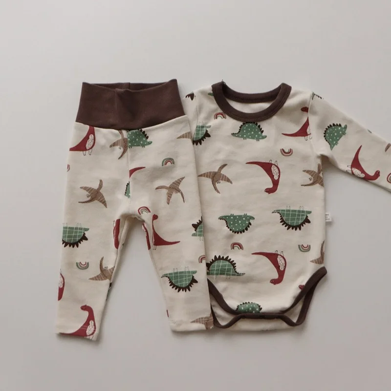 

Spring Autumn Baby Dinosaur Rabbit Long Sleeve Round Collar Romper Boys Girls Korean Leisure Clothes
