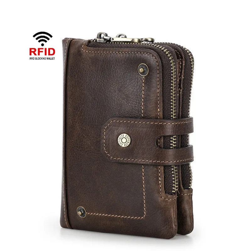 

Мужской кошелек Crazy Horse, тонкий короткий кошелек с застежкой, Ретро стиль, натуральная кожа, высокое качество, на молнии, мужской кошелек для монет, держатель для карт