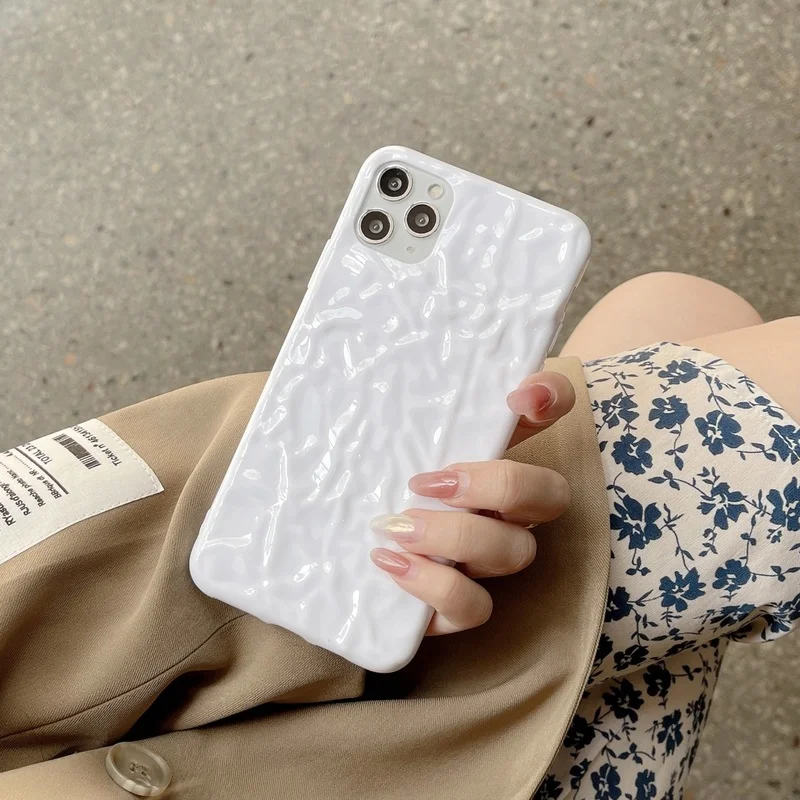 Fashion Matcha Green Tin Foil Pleats Phone Case For iPhone 12 13 Pro Max 11 XR X XS 7 8 Plus Couple Soft Silicone Case Coque New
