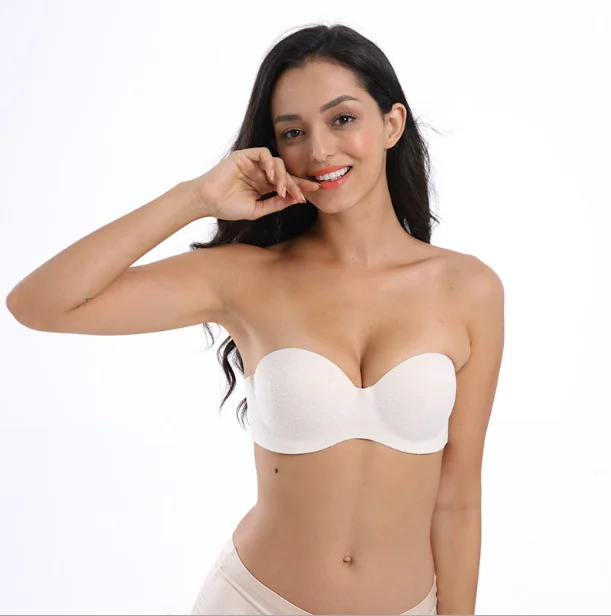 High Quality Womens Lace Stick Bra On Breast Sticker Nipple Cover Nude One Piece Push Up Bra Seamless Silicone Bra Washable