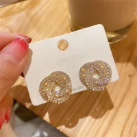 fyuan korean style circle stud earrings for women semicircle rhinestones earrings weddings party jewelry