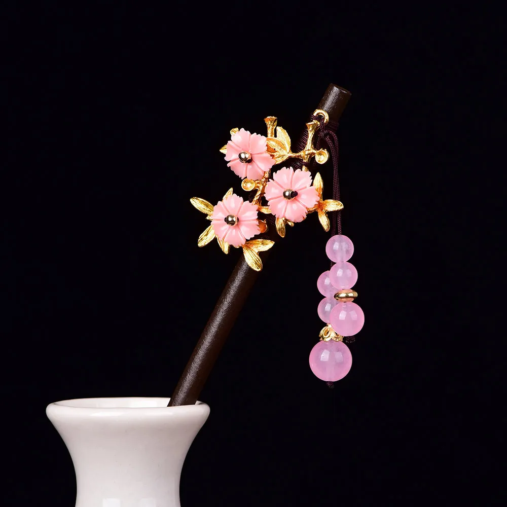 

Jade Stone Flowers Hair Sticks Hairpin Charm Jadeite Jewelry Carved Amulet Fashion Accessories Natural Chinese Gifts for Women