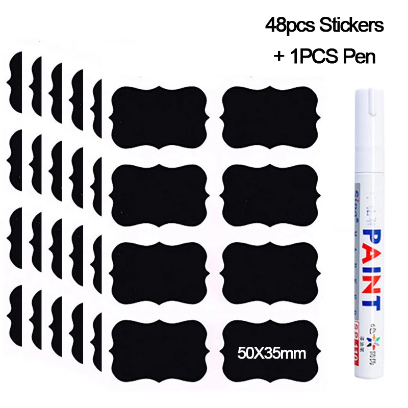 48 шт./компл. стираемая наклейка на черную доску органайзер для кухонных банок