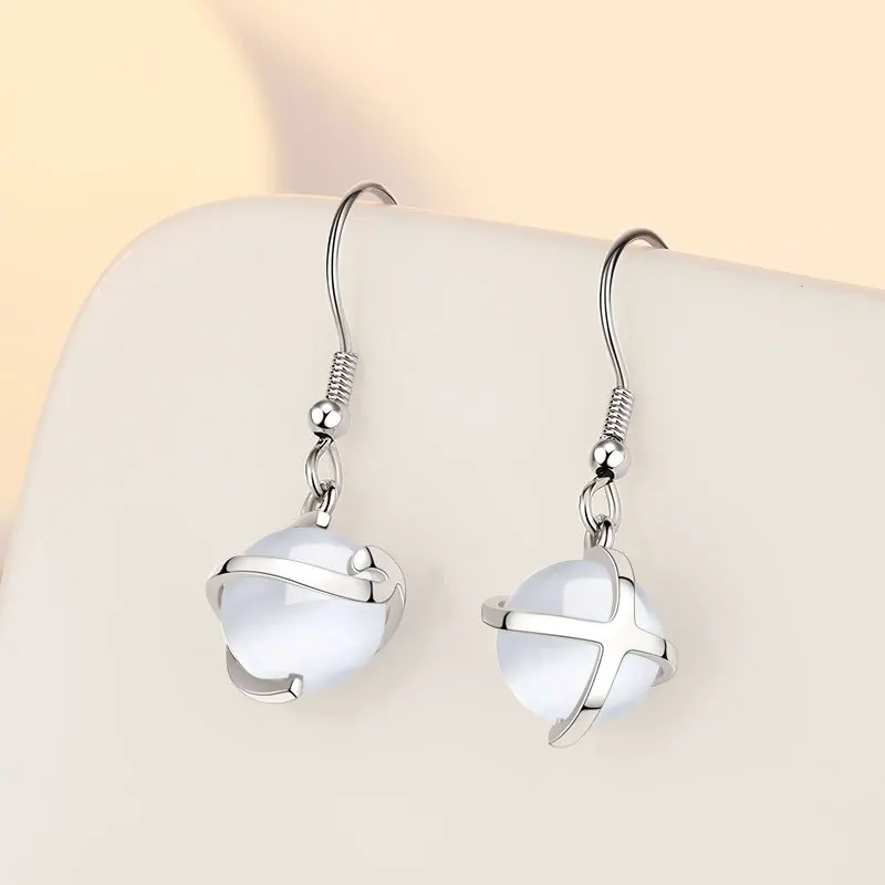

New Fashion Simple Style Tiny Drop Earrings Cute Opal Stone Ball Dangle Earring Hook Charming Piercing Earring Accessories Gifts