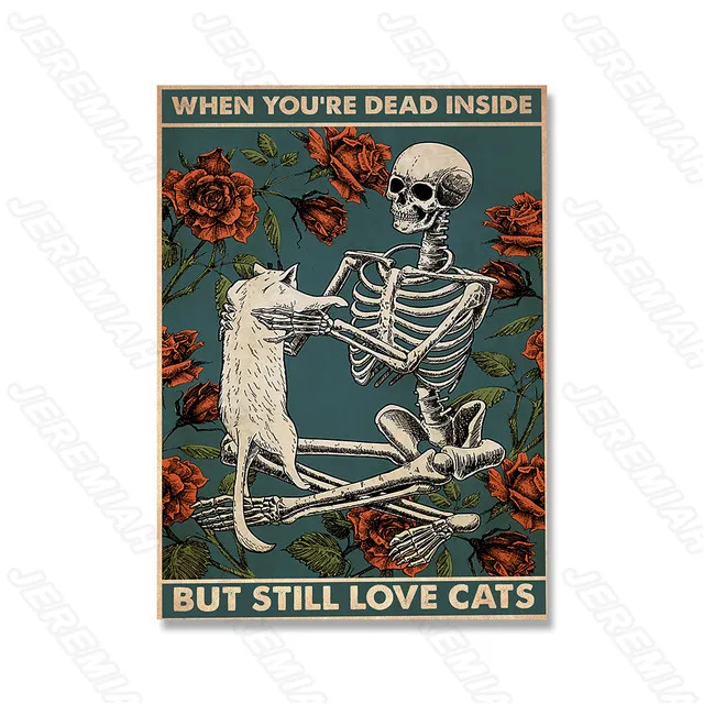 

Art Cat Skull Flower Still Life Poster Nordic Style Wall Canvas Canvas Print Painting Modern Living Room Decoration