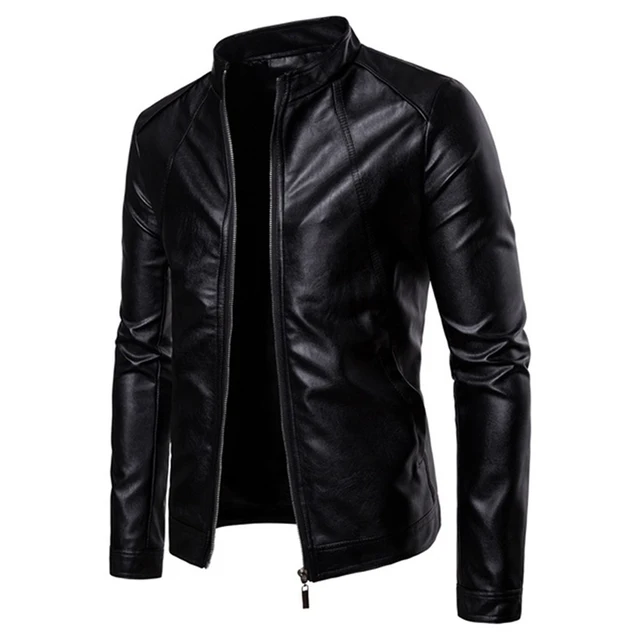 The New Spring And Autumn 2021 Men's Korean Version Slim-Fitting Stand-Up PU Leather Jacket Plus Size M-5XL 2