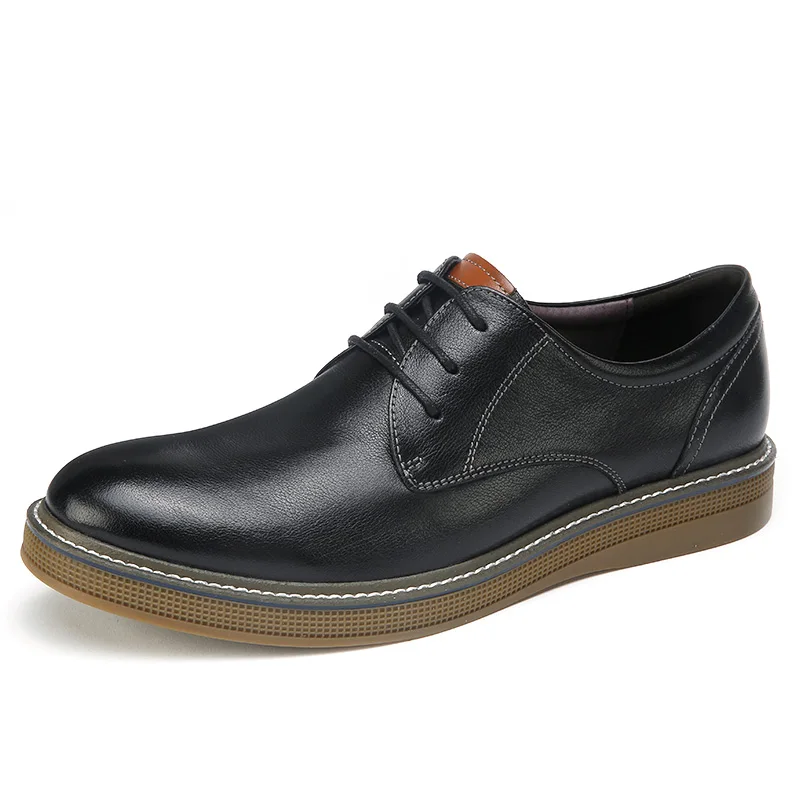A932188020Black Светло-коричневый платье в деловом стиле Повседневная обувь Для мужчин из натуральной кожи, с ремешком, в стиле ретро, удобные мужские туфли «Дерби» до середины икры Эластичный Нескользящий из коровьей кожи - Цвет: A932188020Black
