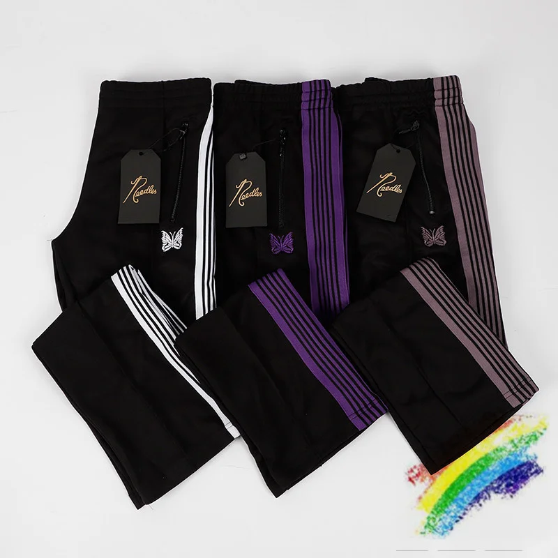 

Женские и мужские спортивные штаны AWGE, черные спортивные штаны в полоску, на молнии, с вышивкой бабочки, штаны для бега, 2021