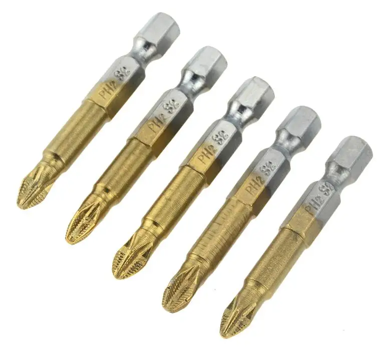 5pcs 50mm set 10/5 шт Титан покрытием PH2 Нескользящие биты электрическая отвертка бит 1/" Шестигранным хвостовиком для ремонтных работ 50 мм 25 мм - Цвет: 5pcs 50mm set