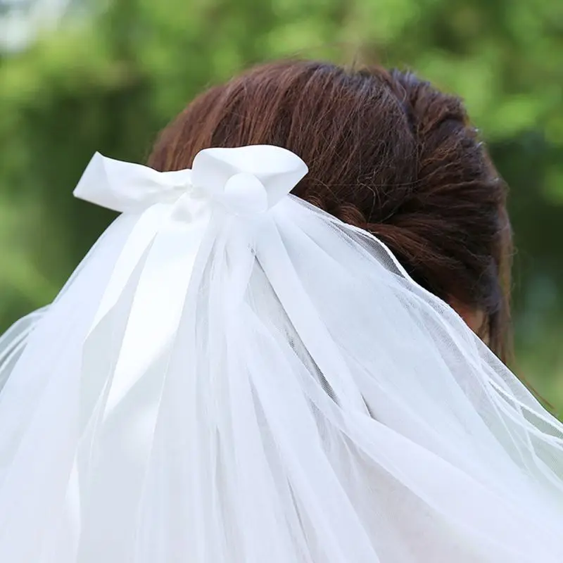 

4 Tier Layered Womens Wedding Veil Imitation Pearl Handmade Beaded Ribbon Bowknot Decor Agaric Wavy Trim Bridal Veil With Comb