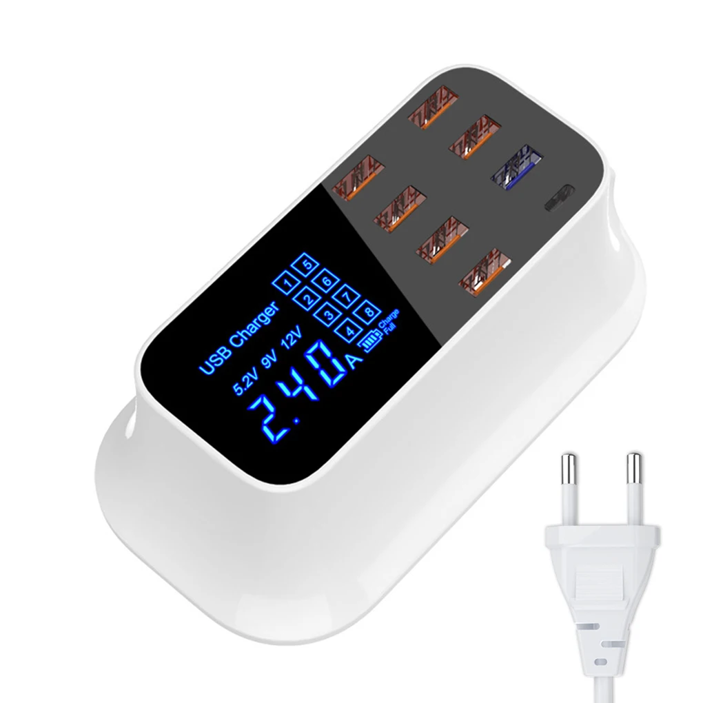 Европейский Союз (ЕС) С несколькими usb-портами зарядное устройство концентратор Quick Charge 3,0 8 портов настольное многоразъемное Зарядное устройство USB станция светодиодный дисплей Быстрая зарядка - Тип штекера: Европейский Союз (ЕС)