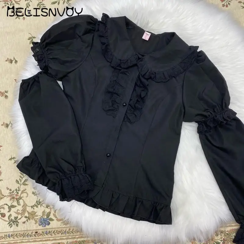 Милая летняя блузка в стиле &quotЛолита&quot для девушек японская Кружевная рубашка с