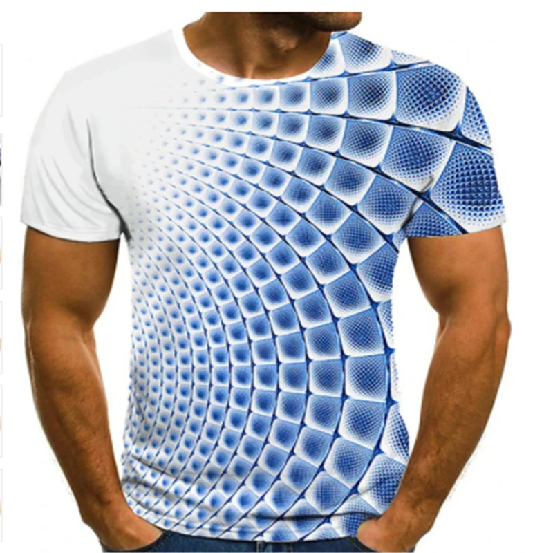 

Three-dimensional tunnel graphic T-shirt casual Harajuku top 3D plaid men's T-shirt summer round neck clothing 2021 summer new s
