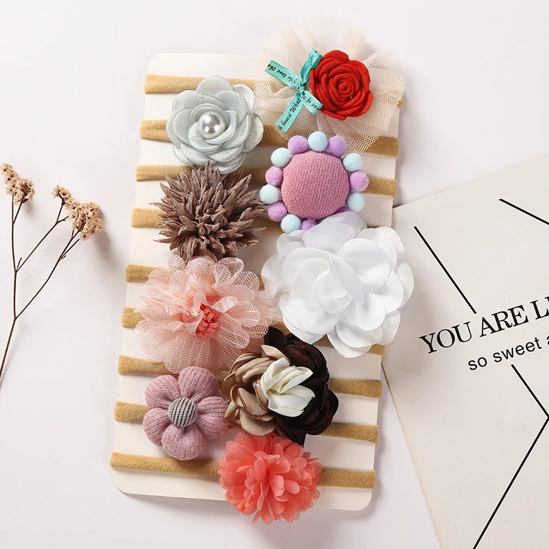 

20pc/lot Baby Girl Chiffon Flower Nylon Headbands Kids Cotton Hair Bow Nylon Turban Toddler Thin Nylon Headband Hair Accessories