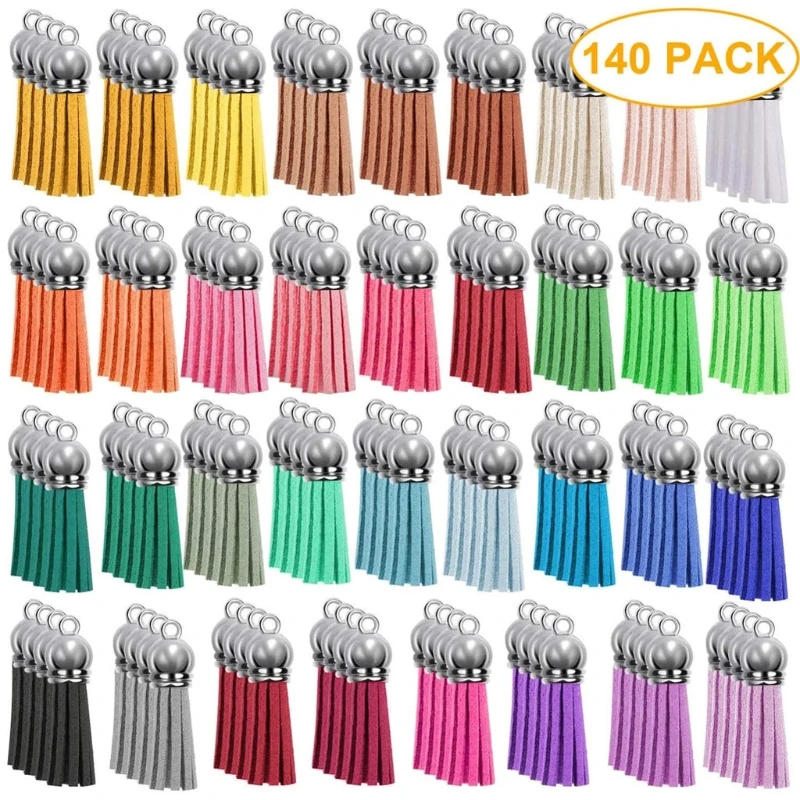 140Pcs Mixed Colors Leather Keychain Tassels Bulk Acrylic Keychain Blanks Charms Earring Bracelets and Jewelry Making