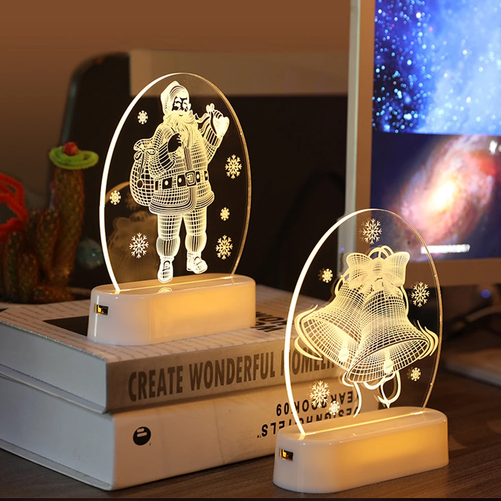 

3d Night Light Room Decoration Star Lights Christmas Decoration Christmas Day Gift Led Santa Claus String Lights
