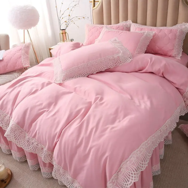 

Bedding Set Christmas Gift Lace Bed Skirt Soft Home Textiles Bedroom Queen King size Student bed set