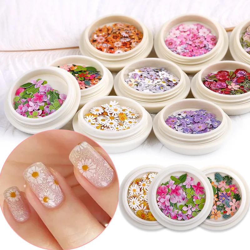 

Approximately 50PC Color Flower Wood Pulp Nail Piece Simulation Flower Colorful Flower Nail Sequin Nail Supplie for Professional