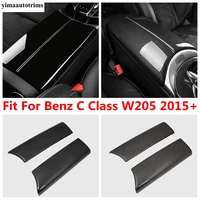 armrest storage box container panel decor cover trim black carbon fiber accessories for benz c class w205 glc x253 2015 2021
