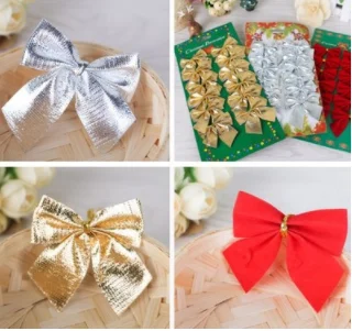 Рождественские украшения елочные украшенные маленькими бантами красные золотые