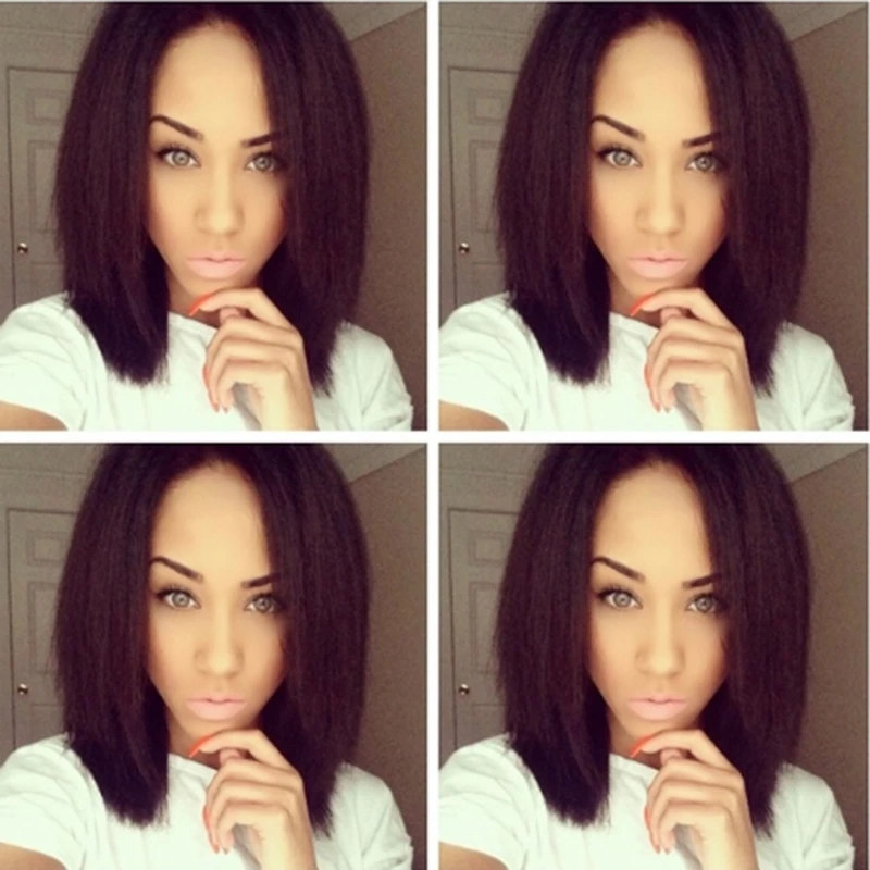 14 дюймов парик яки из черного синтетического кружева короткий безклеевой