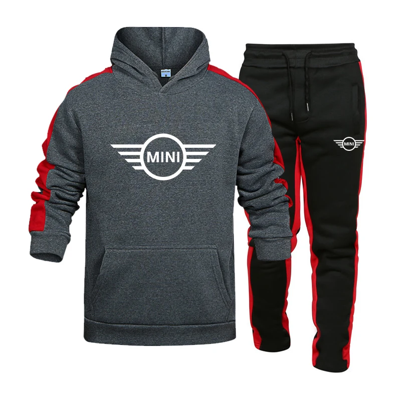 

Men's MINI car logo brand stitching hoodie sportswear tide brand men's hoodie + trousers men's streetwear