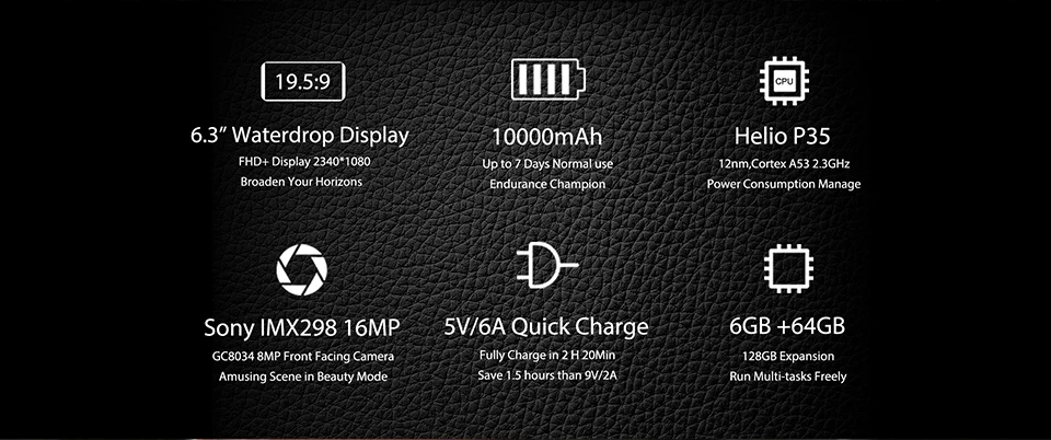 Смартфон OUKITEL K12 6GB 64GB 6,3 ''Водонепроницаемая капля 1080*2340 Быстрая зарядка Android 9,0 Face ID 5 V/6A OTG10000mAh NFC мобильный телефон