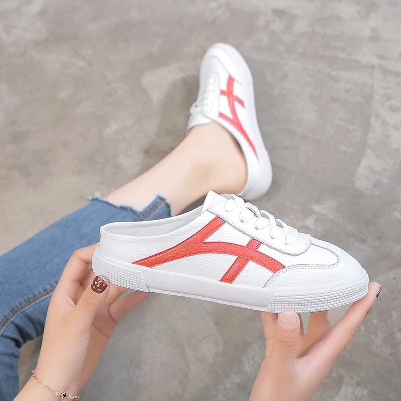 

Fashion Women's Mules Outdoor Summer Slippers Flats Slip On Flats Lace Up Flats Spring Lady Slides White Sneakers Sport Slipper