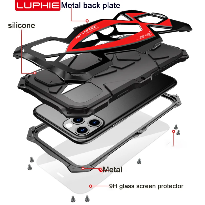 metal 360 full protect armor for iphone 11 case funda coque for iphone xs xr 11 pro max phone case cover shockproof luxury free global shipping