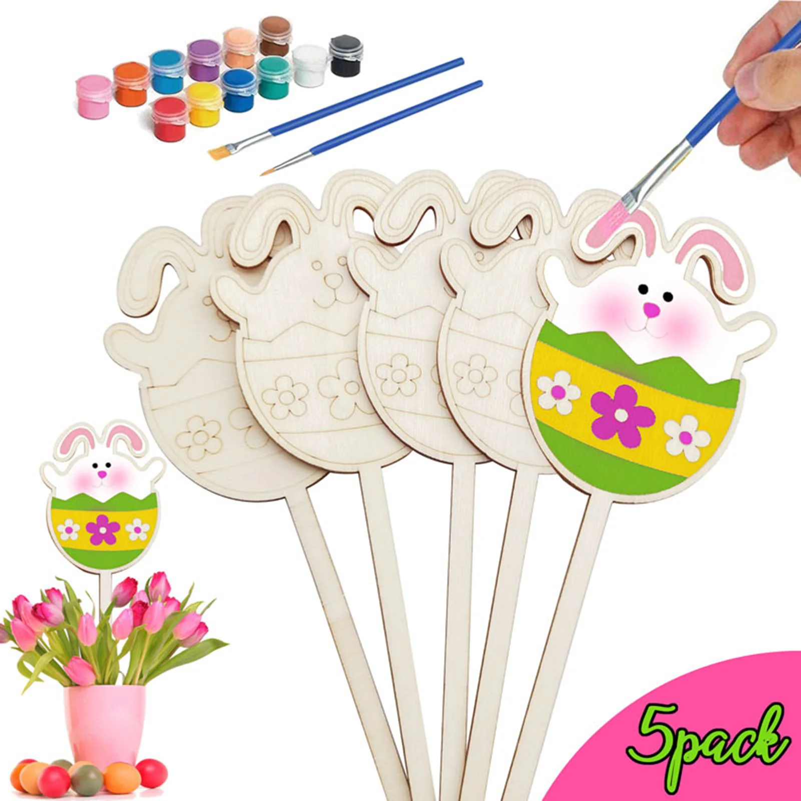 

2021 DIY Handmade Painted Easter Toys Set Home Decoration Rabbit Chicken Egg Painted Toy Educational Arts And Crafts For Kids