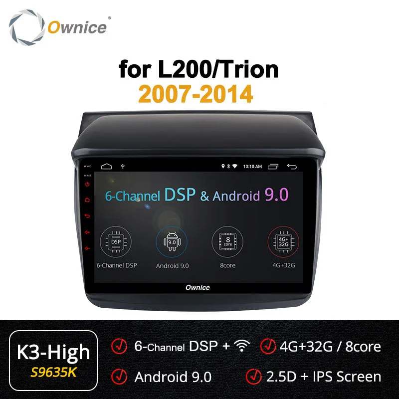 S9635 K3-High Ownice Android 9,0 автомобильный dvd-плеер для Mitsubishi L200/Trion 2007-/Pajero Sport 2008- автомобильный аудио стерео gps навигация - Цвет: S9635 K3-High
