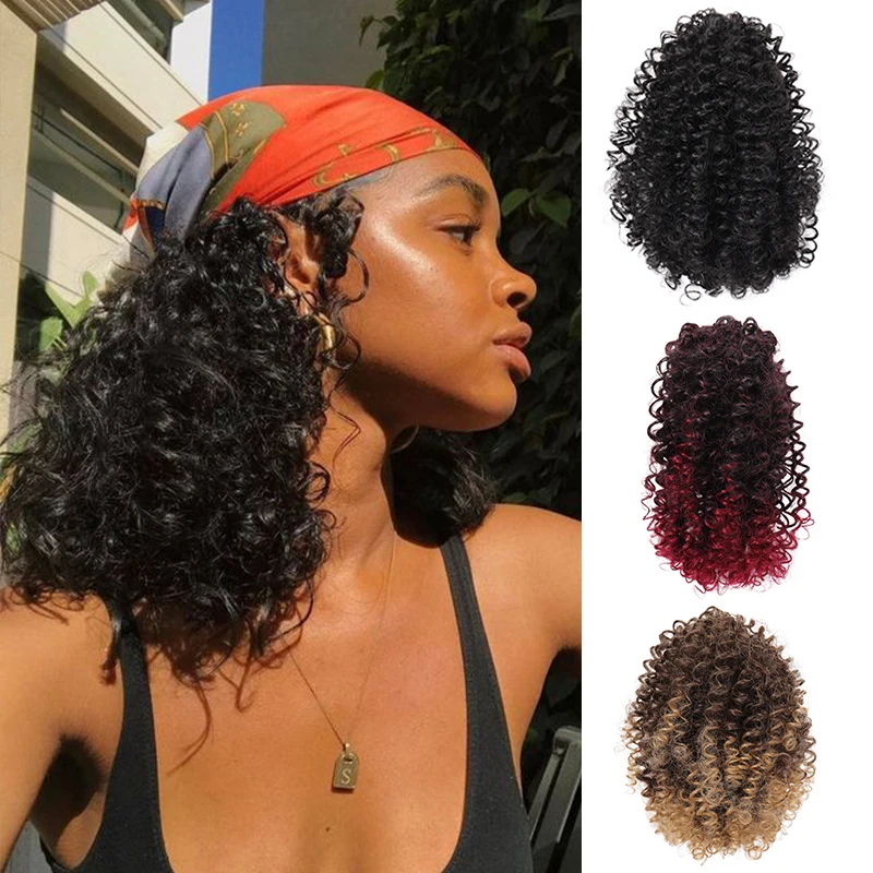 

JINKAILI Afro Kinky Curly Ponytail African American Short Wrap Synthetic Drawstring Puff Pony Tail Clip in Hair Extensions