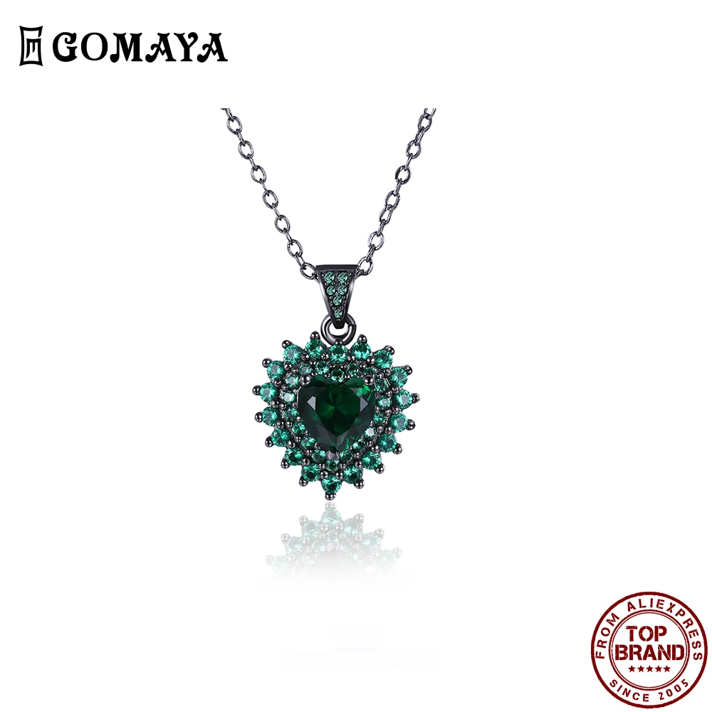 

GOMAYA Gorgeous Elegant Women Necklace Green Surround Pave Heart Zircon Pendant Necklaces Party Anniversary Fashion Jewelry Gift