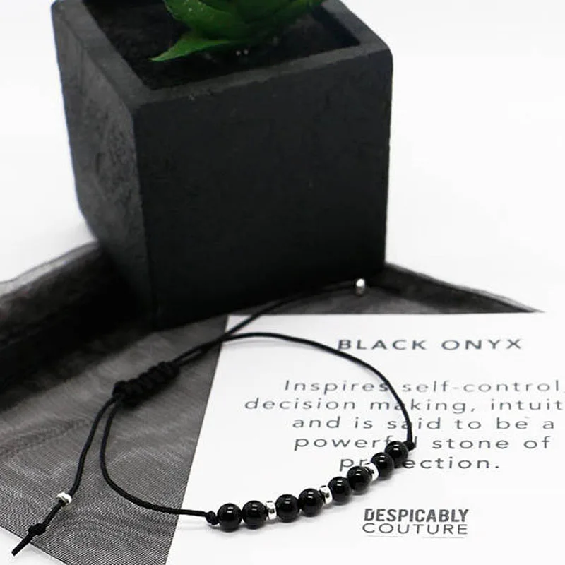 Унисекс 6 мм черный оникс бисерный браслет минимальные ювелирные изделия