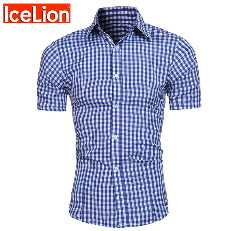 

LeeLion 2021 New Camisa Masculina Short Sleeve Casual Shirt Men Plaid Turn-dowm Collar Clothes For Men Summer Fahsion Shirts Man