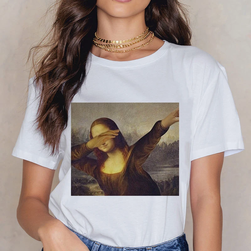 Новая футболка Mona Lisa 90s для женщин, модная Винтажная футболка в стиле ретро, стильная Эстетическая Футболка Harajuku Ullzang, белая женская футболка - Цвет: 3250