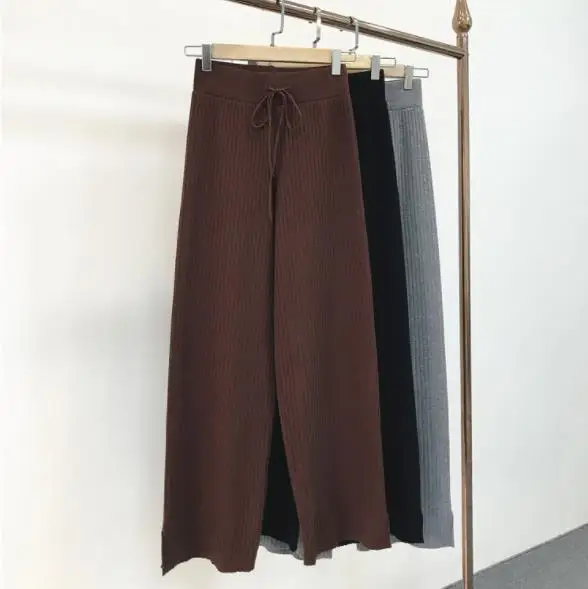 Харадзюку брюки 2019 RopaSpring Трикотажные Широкие женские с высокой талией шикарные