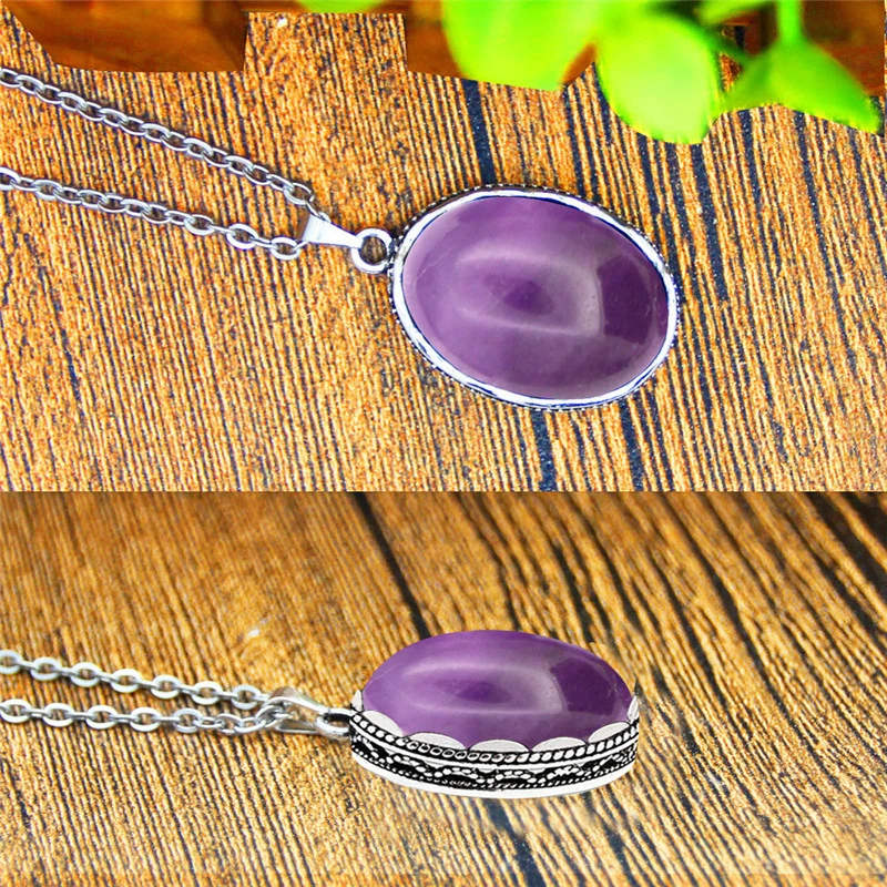 Овальный Природный Фиолетовый Камень Цепочки и ожерелья Серьги комплект