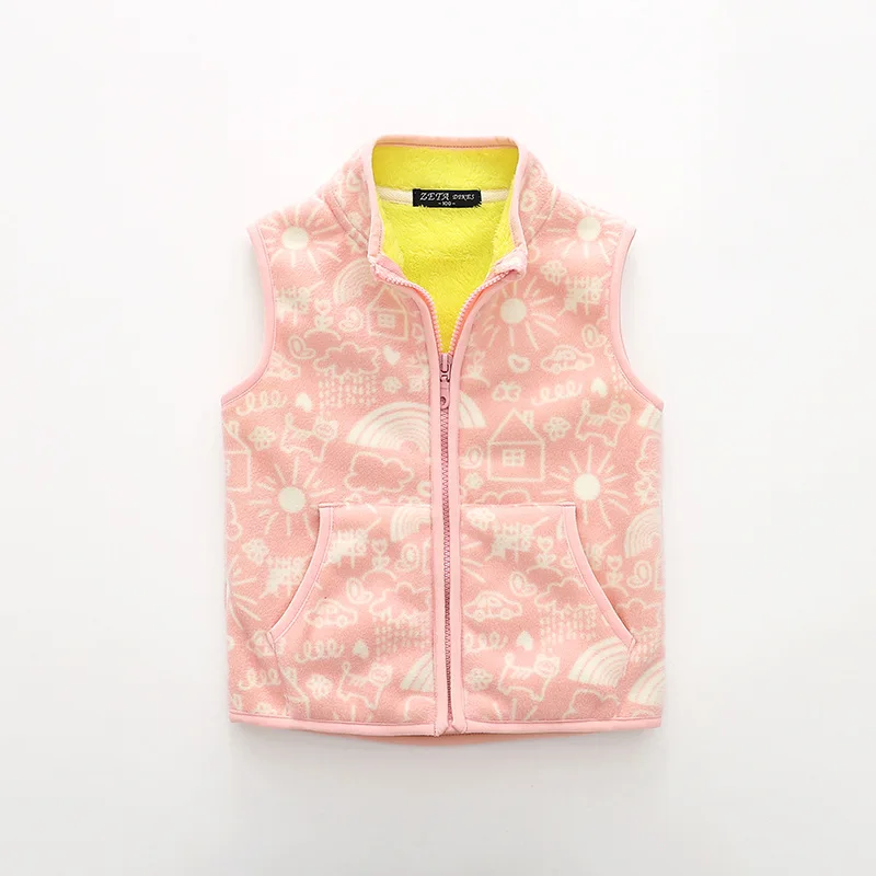 Брендовый Осенний жилет для мальчиков двусторонний флисовый девочек Верхняя