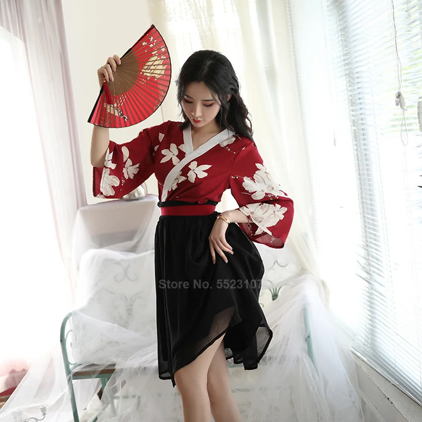 Женский удобный комплект одежды для сна в японском стиле кимоно топ юбка Hanfu с