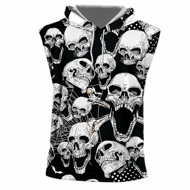 

IFPD европейский размер 3D с капюшоном топы для мужчин крутые рубашки без рукавов 3D принт черепа дизайн летние модные повседневные топы жилет ...