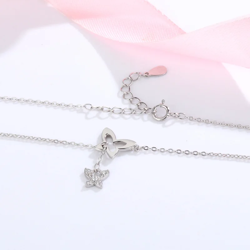 Женское ожерелье из серебра 925 пробы с бабочкой и блестящими
