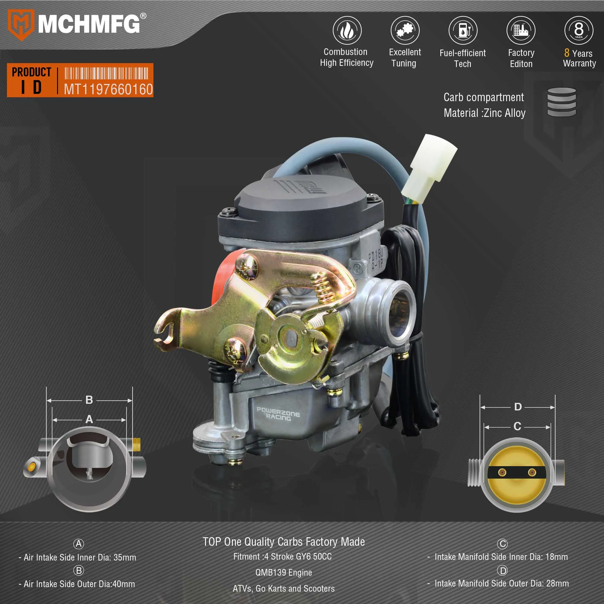 Двигатель Детали Карбюратора PD18J для 4 тактного GY6 50CC QMB139 мотовездеходов картов и