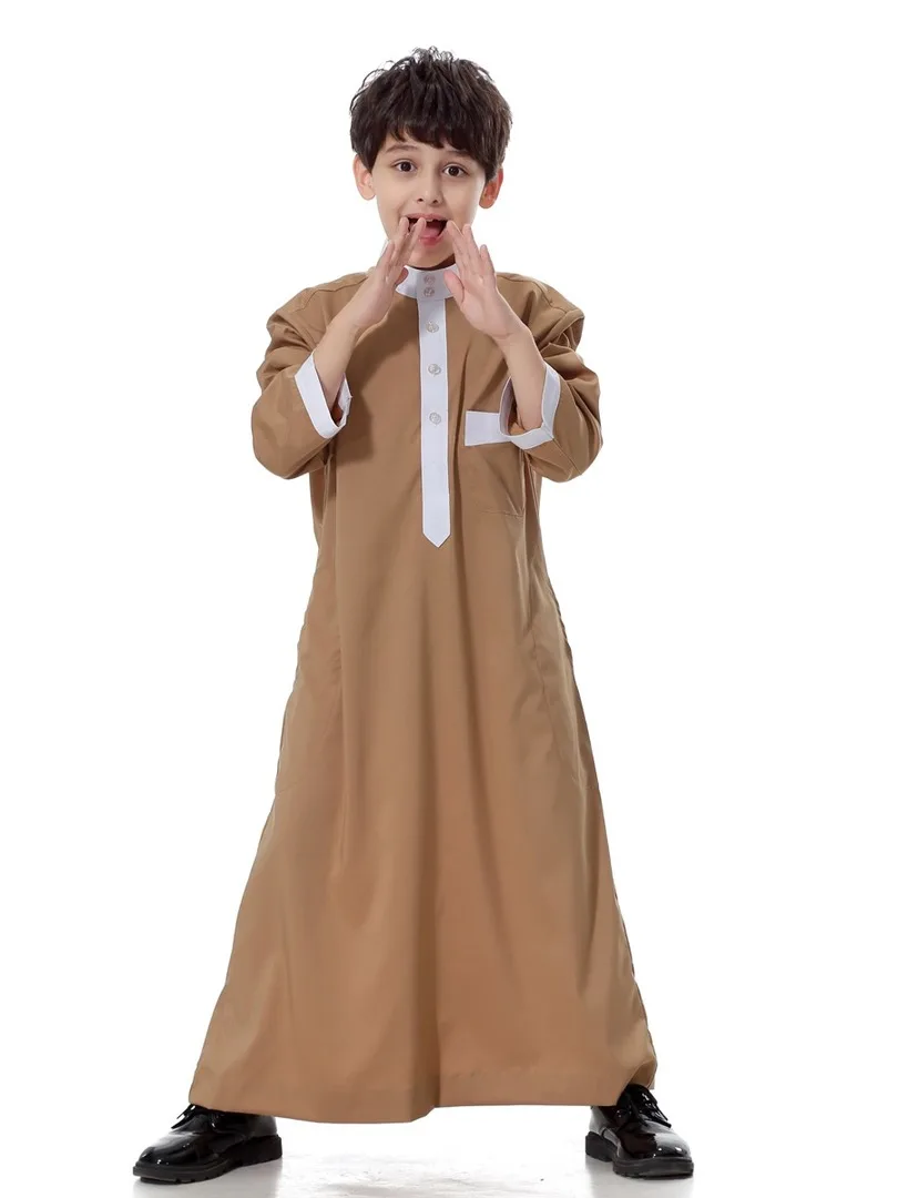 Muslim Children Clothing Embroidery Arab Islamic Dubai Men's Abaya Jubba Thobe Jibab Men's Moslem Robe Loose Style