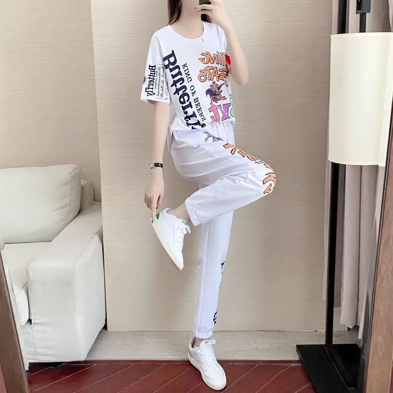 

Sports Suit Women's Summer New Style Loose Short-sleeved Temperament Casual Wear Fashion Western Style Trousers Two-piece Suit