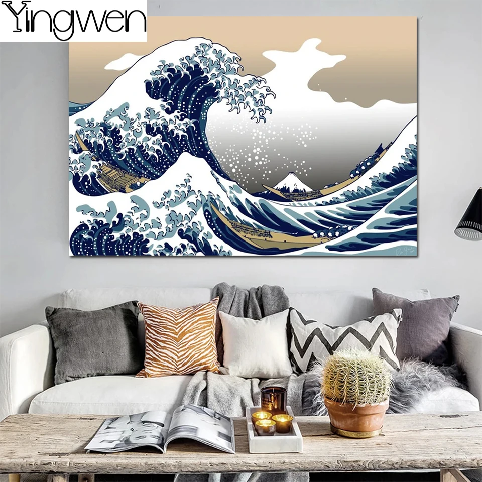 Картина из страз Великая волна канагава вышивка крестиком 5D полноразмерная